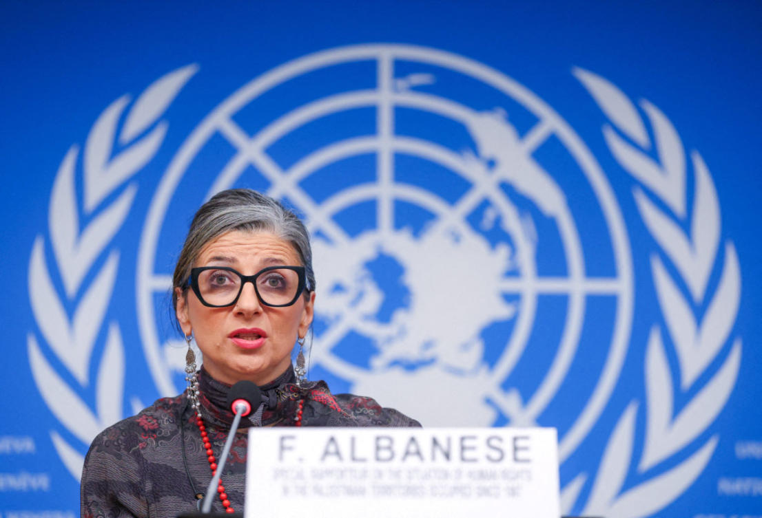 Francesca Albanese, UN special rapporteur on human rights in the Palestinian territories, attends a news conference during the Human Rights Council at the United Nations in Geneva, Switzerland, on March 24, 2026. (REUTERS/File Photo)