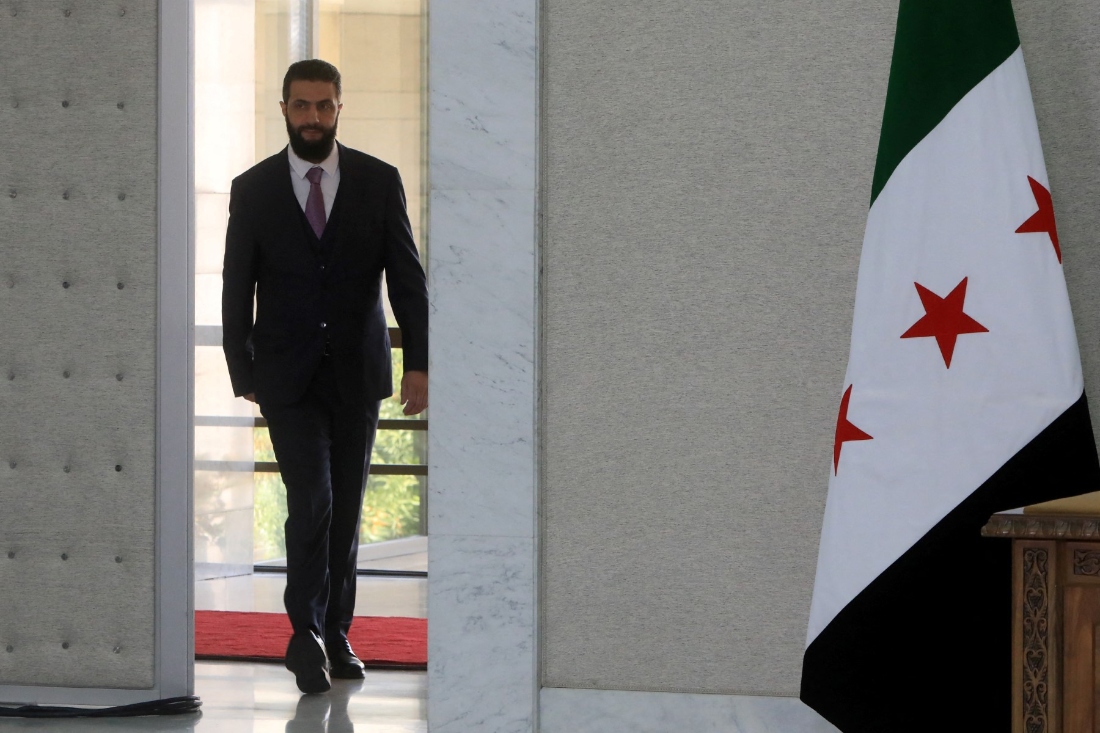 President Ahmad Al Sharaa at the presidential palace in Damascus, Syria. (AFP)