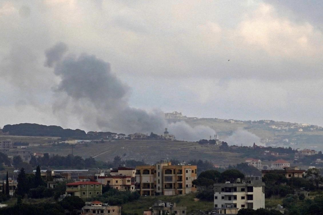 Smoke rises from the site of an Israeli strike that targeted the southern Lebanese village of Kfar Tibnit on May 21, 2026. (AFP)
