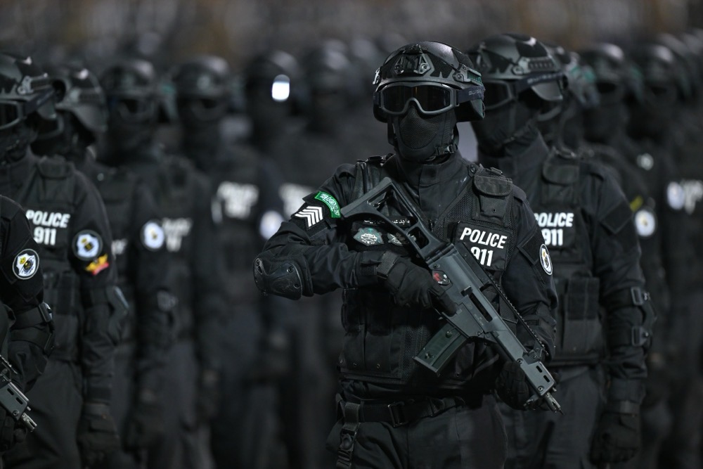 Hajj Security Forces take part in the ceremony on Thursday. (SPA)