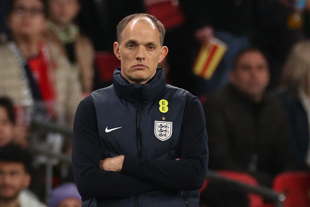 England's German head coach Thomas Tuchel looks on during the friendly international football match between England and Japan at Wembley Stadium in London on March 31, 2026. (FILE/AFP)