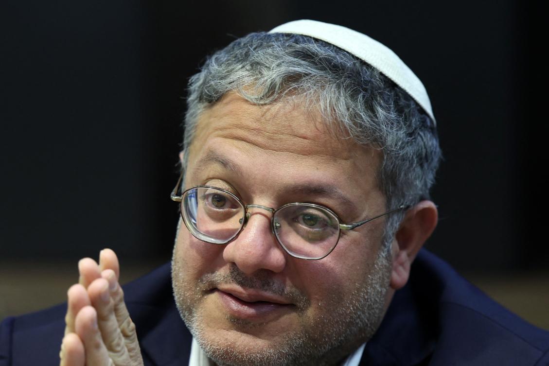 Israeli National Security Minister Itamar Ben Gvir was banned from France after he posted a video mocking bound activists seized by Israeli soldiers on a Gaza-bound aid flotilla. (AFP)