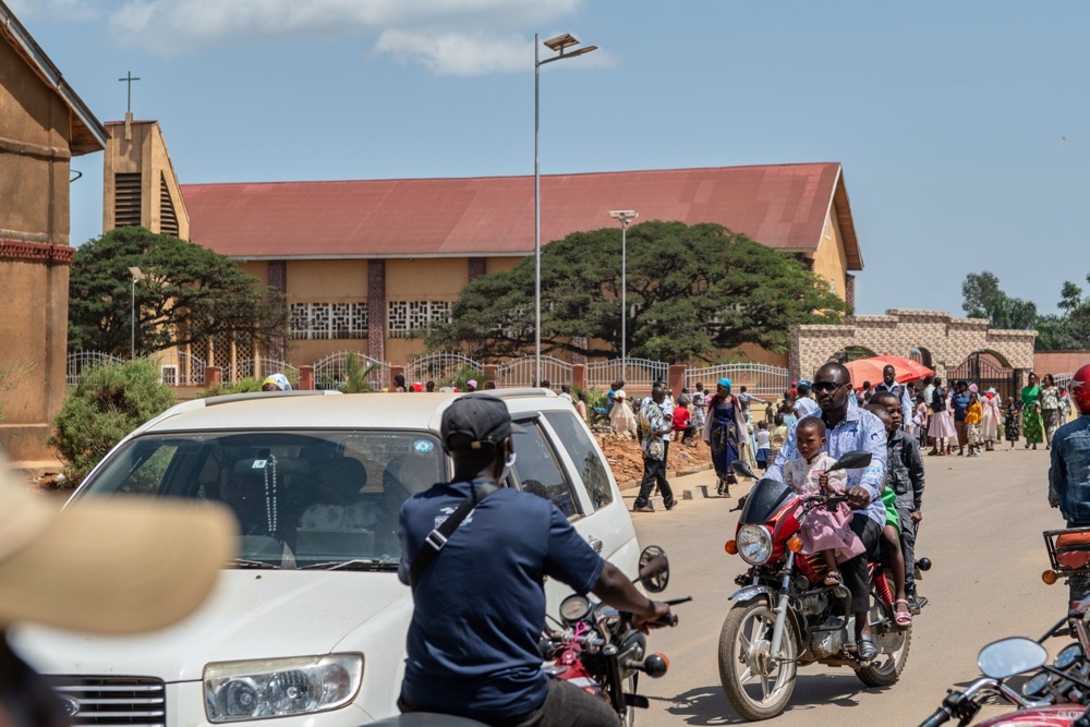 People leave after Sunday Mass at Mudzi-Maria's Cathedral of Our Lady of Grace in Bunia, Congo, Sunday, May 24, 2026. (AP)