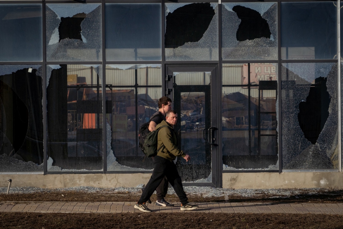 A damaged building sits in Belgorod, the main city of Russia's western Belgorod region bordering Ukraine. (AFP)