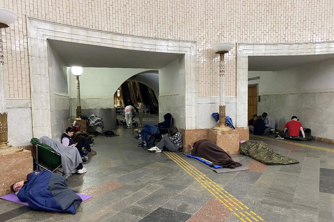 Residents take shelter in a metro station in central Kyiv during a Russian air attack on the Ukrainian capital. (AFP)