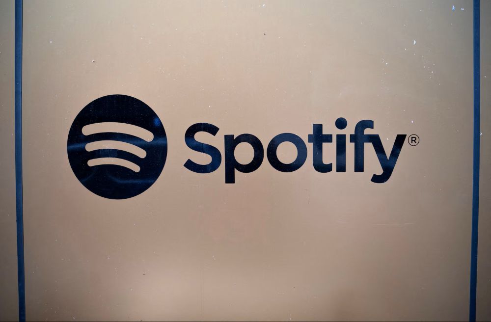 Spotify’s logo at its operational headquarters on Regeringsgatan in Stockholm, Sweden, Nov. 18, 2025. (Reuters)