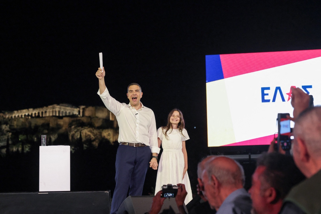 Greece's former Prime Minister Alexis Tsipras unveils the name of his new political party, ELAS-Greek Left Alliance, ahead of the 2027 parliamentary elections, in Athens, Greece. (Reuters)