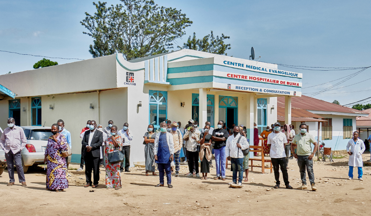 Congolese medical workers stand to honour Dr Tibenderana Katho Blaise, who died of Ebola virus, as aid agencies intensify efforts to contain a new Ebola outbreak caused by the Bundibugyo virus, at the Centre Medical Evangelique (CME) in Hoho commune of Bunia, Ituri province, Democratic Republic of Congo, May 26, 2026. (REUTERS)