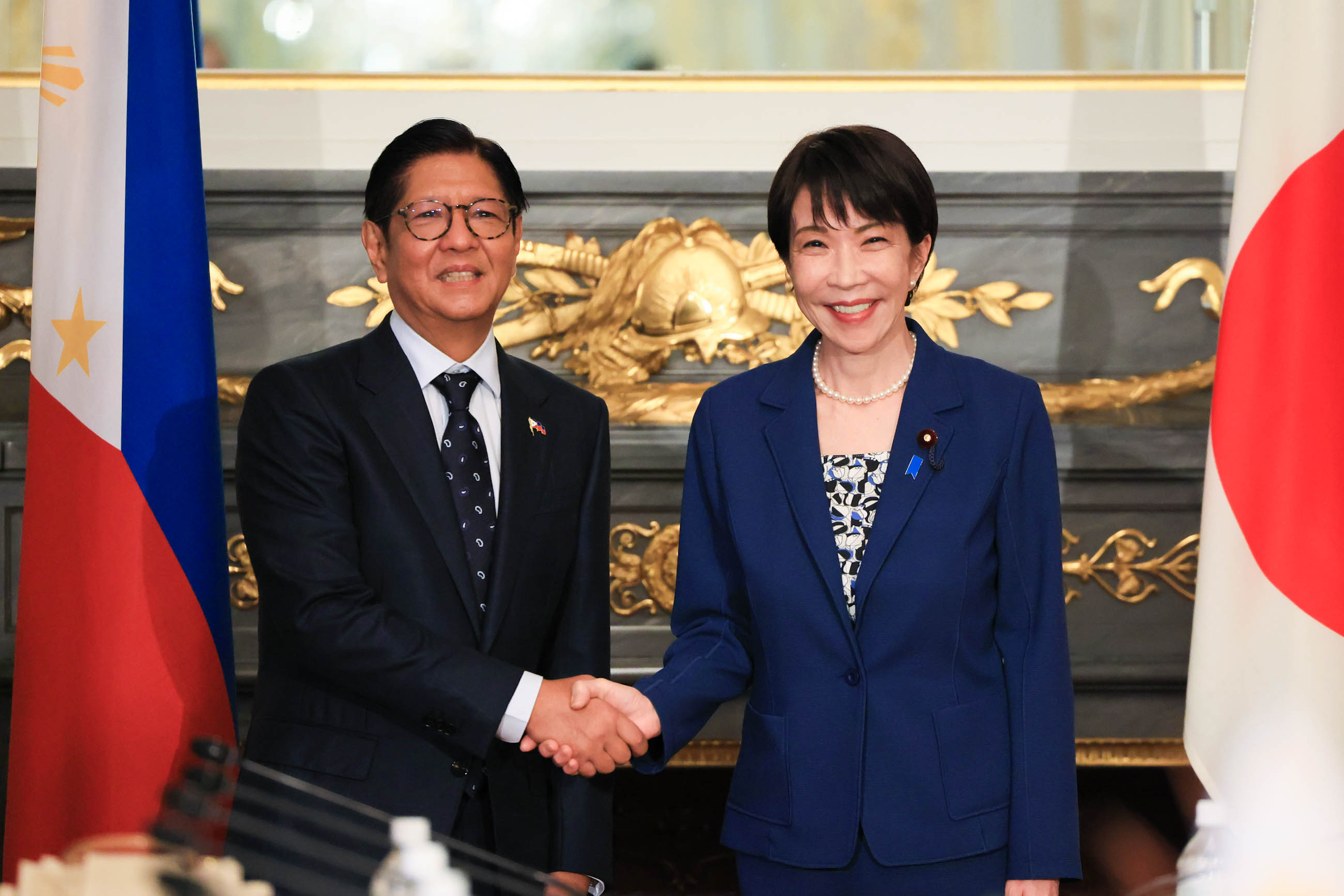 Philippine President Ferdinand Marcos Jr. and Japanese Prime Minister Sanae Takaichi shake hands during a joint press conference in Tokyo, Japan on May 28, 2026. (Prime Minister's Office of Japan)