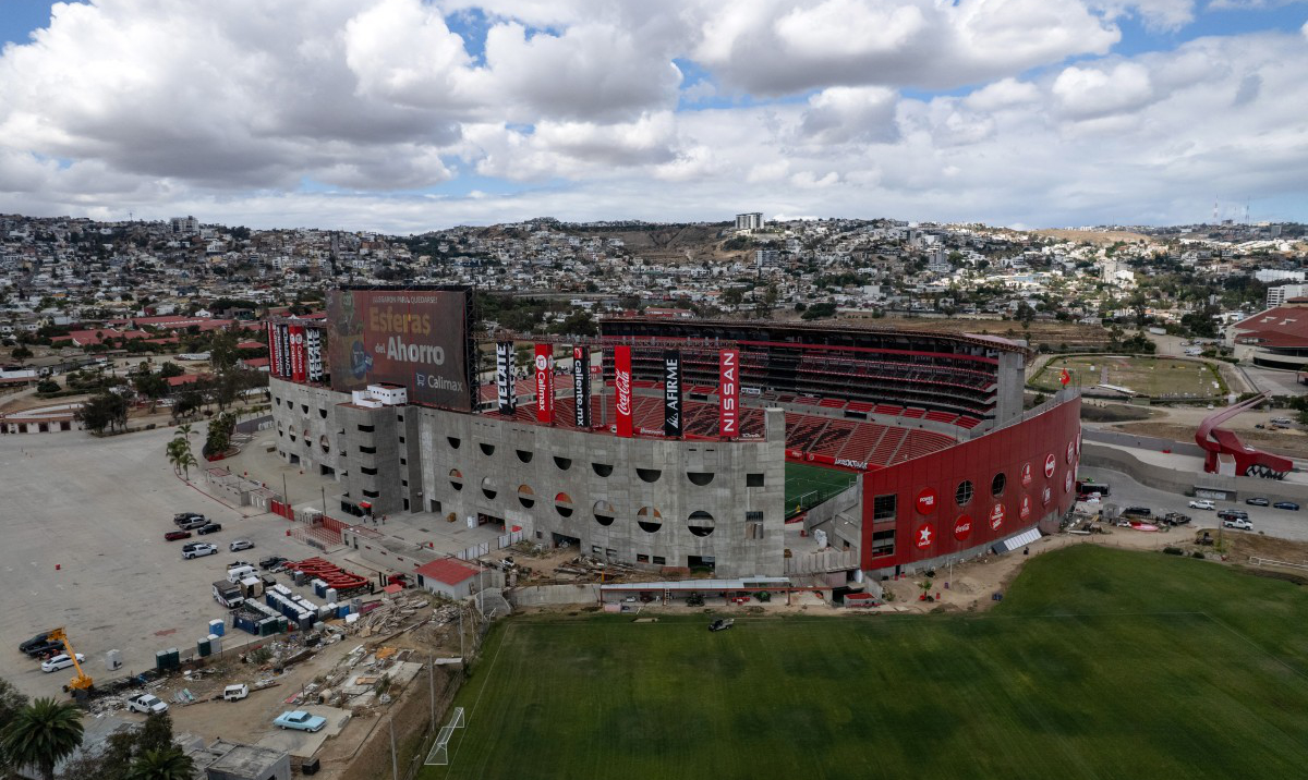 An aerial view shows the Caliente Stadium in Tijuana, Baja California state, Mexico, on May 29, 2026, where Iran has relocated its training camp ahead of the 2026 FIFA World Cup. (AFP)