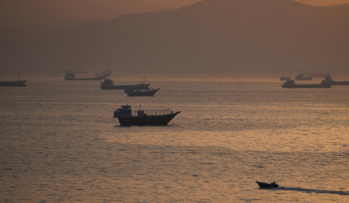 Vessels anchored at the Strait of Hormuz, as seen from Musandam, Oman, May 30, 2026. (Reuters)