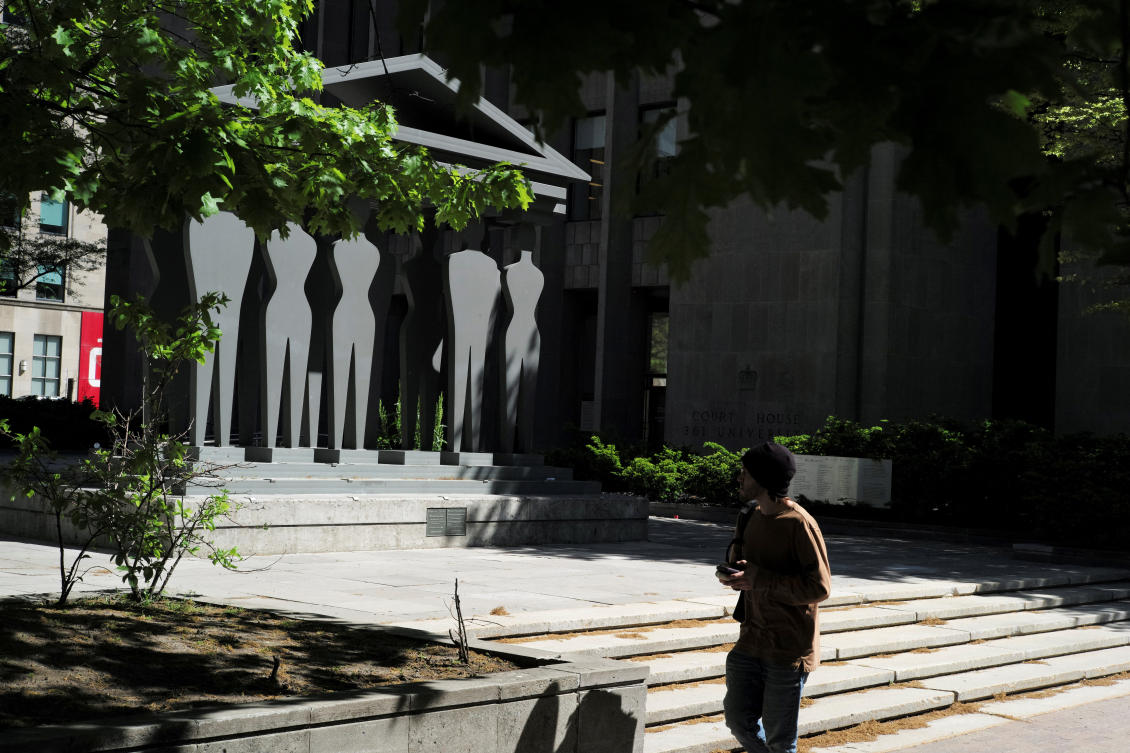 A pedestrian passed in front of the Ontario Superior Court of Justice in Toronto, Ontario, May 28, 2026. (Reuters)