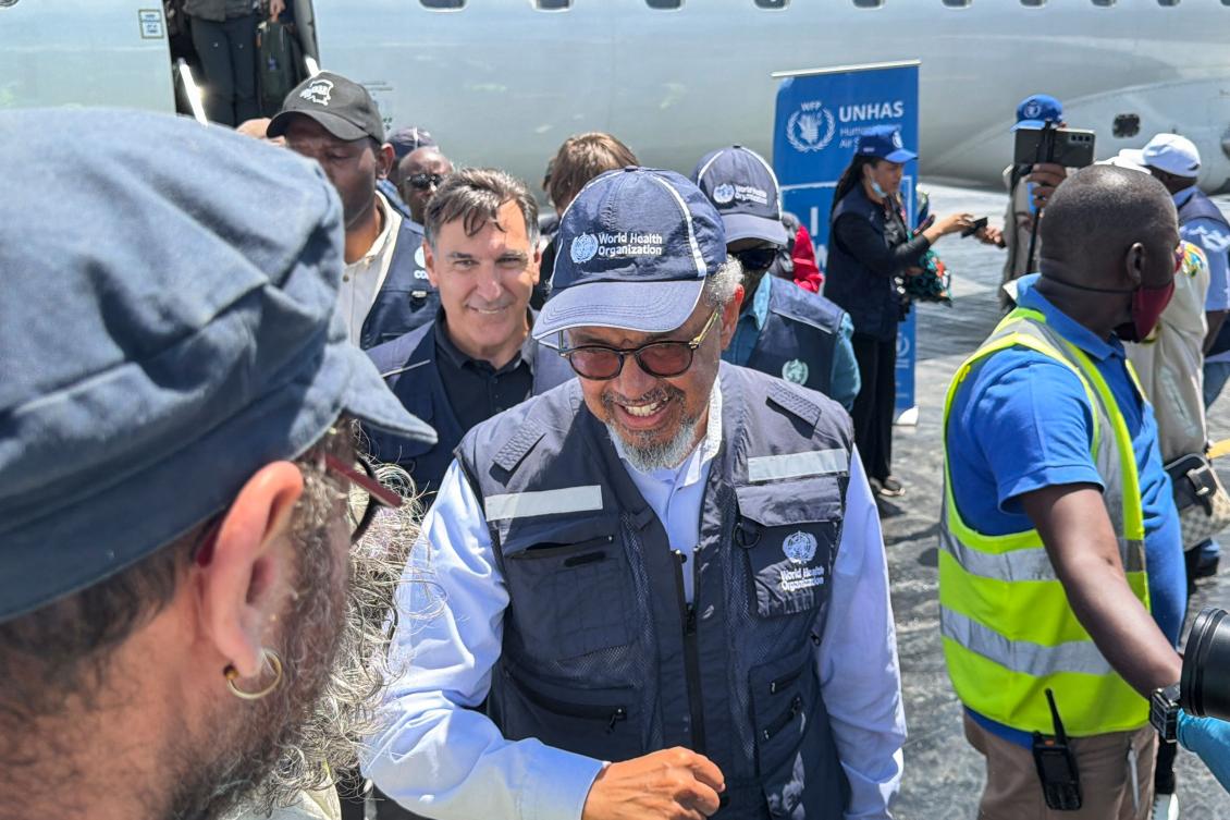 World Health Organization (WHO) Director-General Tedros Adhanom Ghebreyesus arrives in Bunia, in the eastern Democratic Republic of the Congo, on May 30, 2026. (AFP)