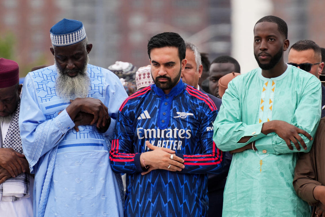 New York Mayor Zohran Mamdani prays during Eid Al-Adha prayers in the Bronx Borough of New York City last week. (Reuters)