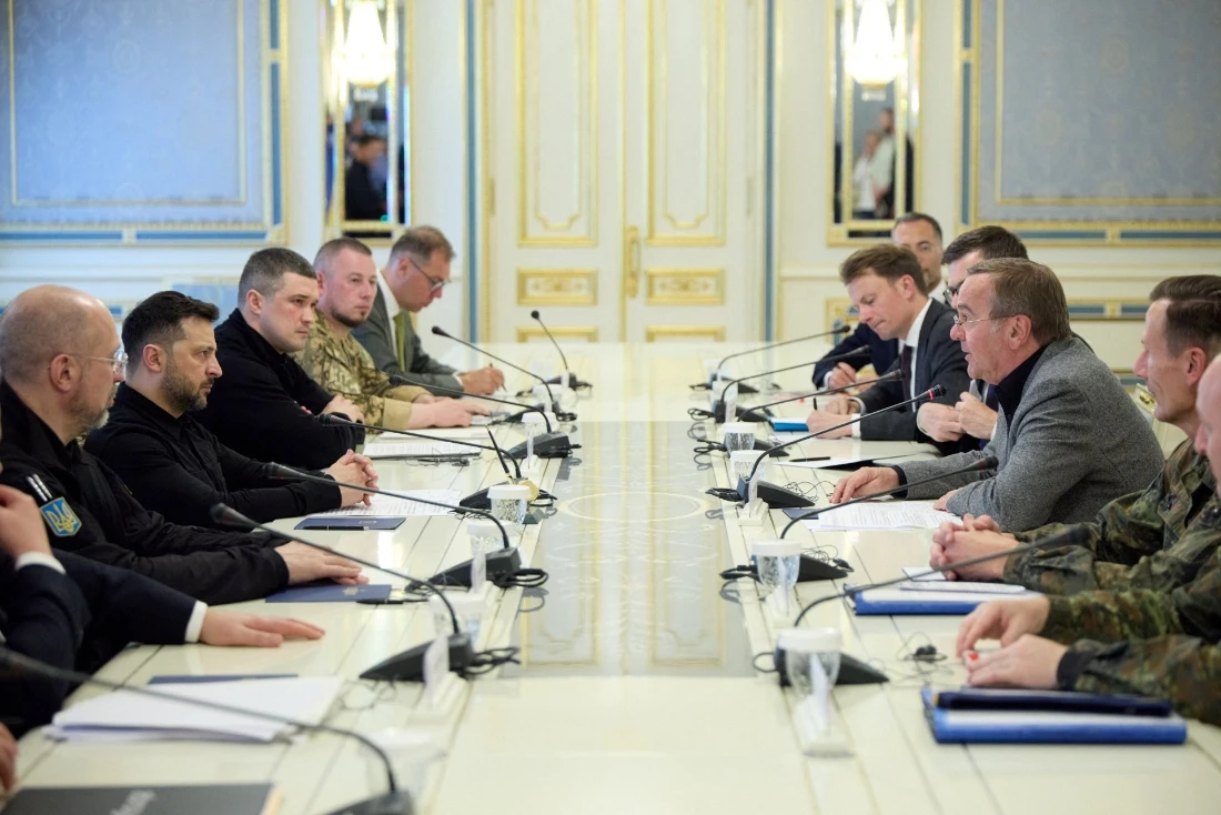 Ukraine's President Volodymyr Zelensky and Germany's Defence Minister Boris Pistorius during their meeting in Kyiv, Ukraine. (AFP)
