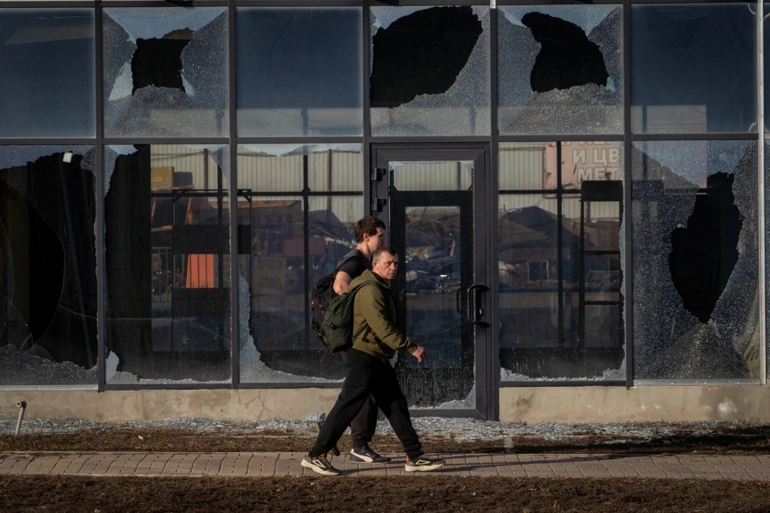 A damaged building sits in Belgorod, the main city of Russia's western Belgorod region bordering Ukraine. (AFP)