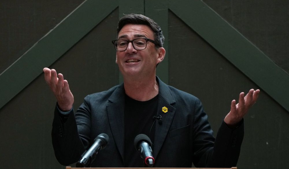 Andy Burnham delivers a speech at the People’s History Museum in Manchester, England, Monday, June 29, 2026. (AP Photo)