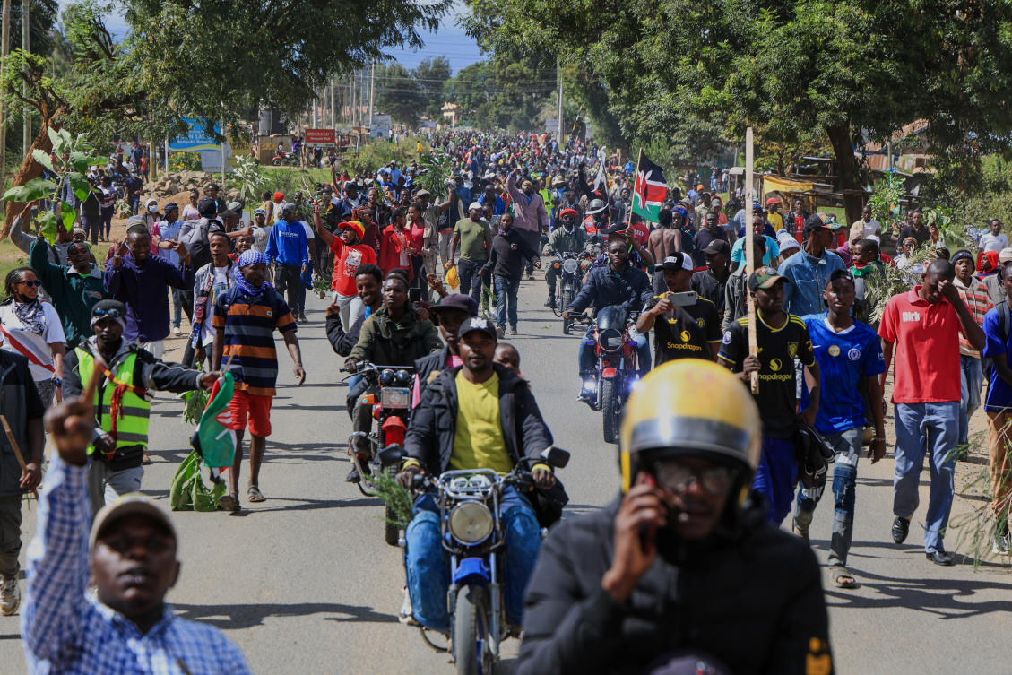 Protesters demonstrate against a proposed Ebola quarantine center to be established by the United States at Laikipia Air Base in Nanyuki, Kenya, Monday, June 1, 2026. (AP)