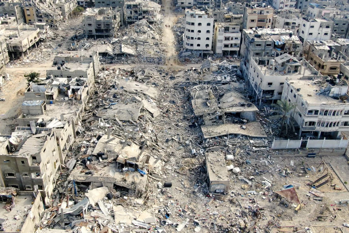 Destroyed buildings in Beit Lahia following Israeli bombardments in the northern Gaza Strip. (AFP)