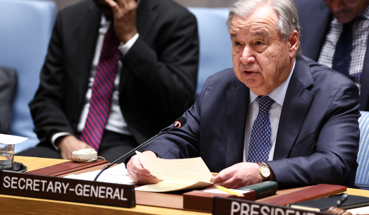 UN Secretary-General Antonio Guterres speaks during a United Nations Security Council meeting on the situation in the Middle East at the UN Headquarters in New York on February 28, 2026. (AFP)