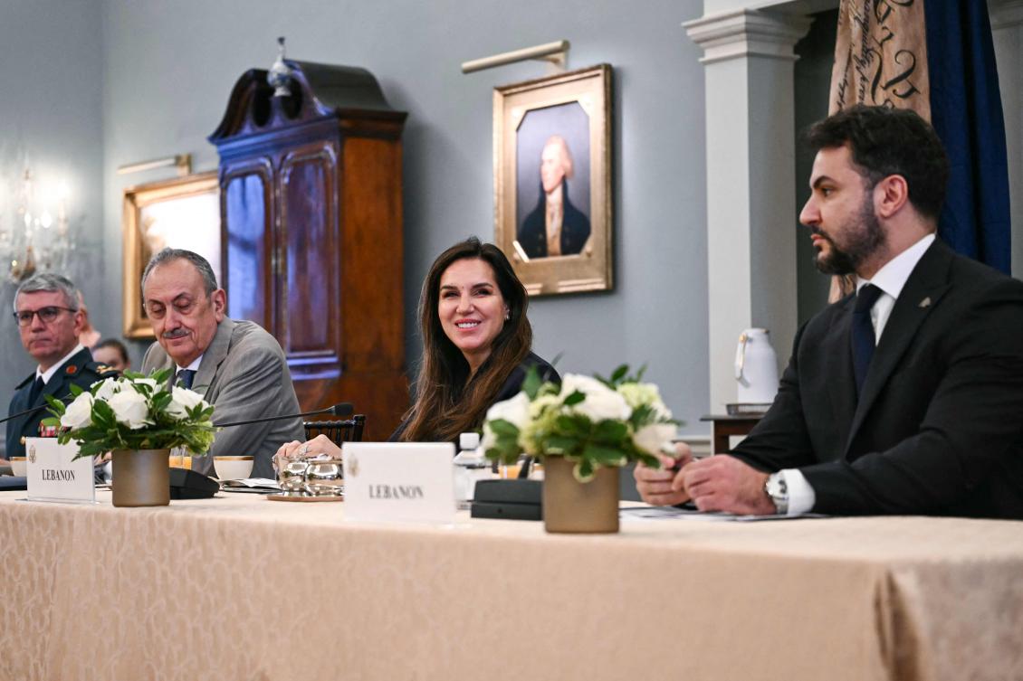 Nada Hamadeh (C), Lebanese Ambassador to the US, attends a meeting between Israeli and Lebanese delegations hosted by US at the State Department in Washington, DC, on June 2, 2026. (AFP)