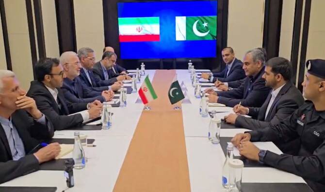 Pakistan’s Interior Minister Mohsin Naqvi meeting his Iranian counterpart Eskandar Momeni on the sidelines of a regional security gathering in Kyrgyzstan on June 4, 2026. (PMO)
