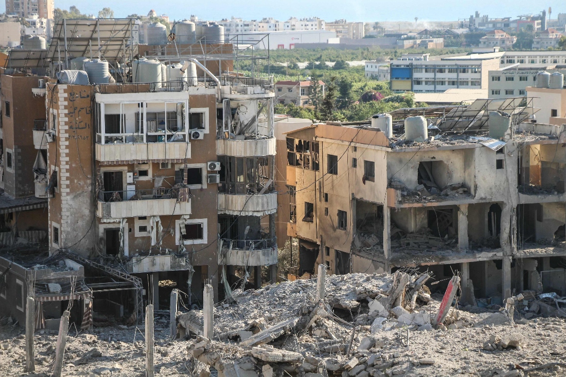 A photograph shows the aftermath of Israeli airstrikes in the Burj al-Chamali area, near the southern city of Tyre, Lebanon. (AFP)