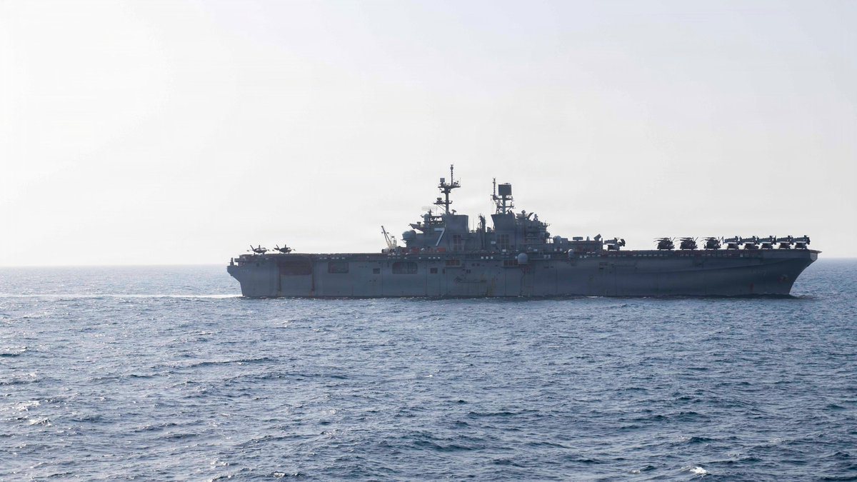 The USS Tripoli (LHA 7) transits the Arabian Sea as the amphibious assault ship supports the ongoing US blockade against Iran. (X: @CENTCOM)