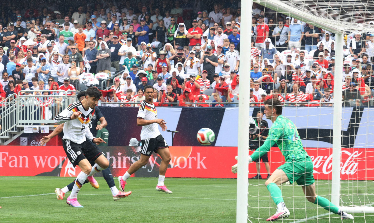 Kai Havertz of Germany scores his team's first goal during the international friendly match between United States and Germany at Soldier Field on June 06, 2026 in Chicago, Illinois. (AFP)