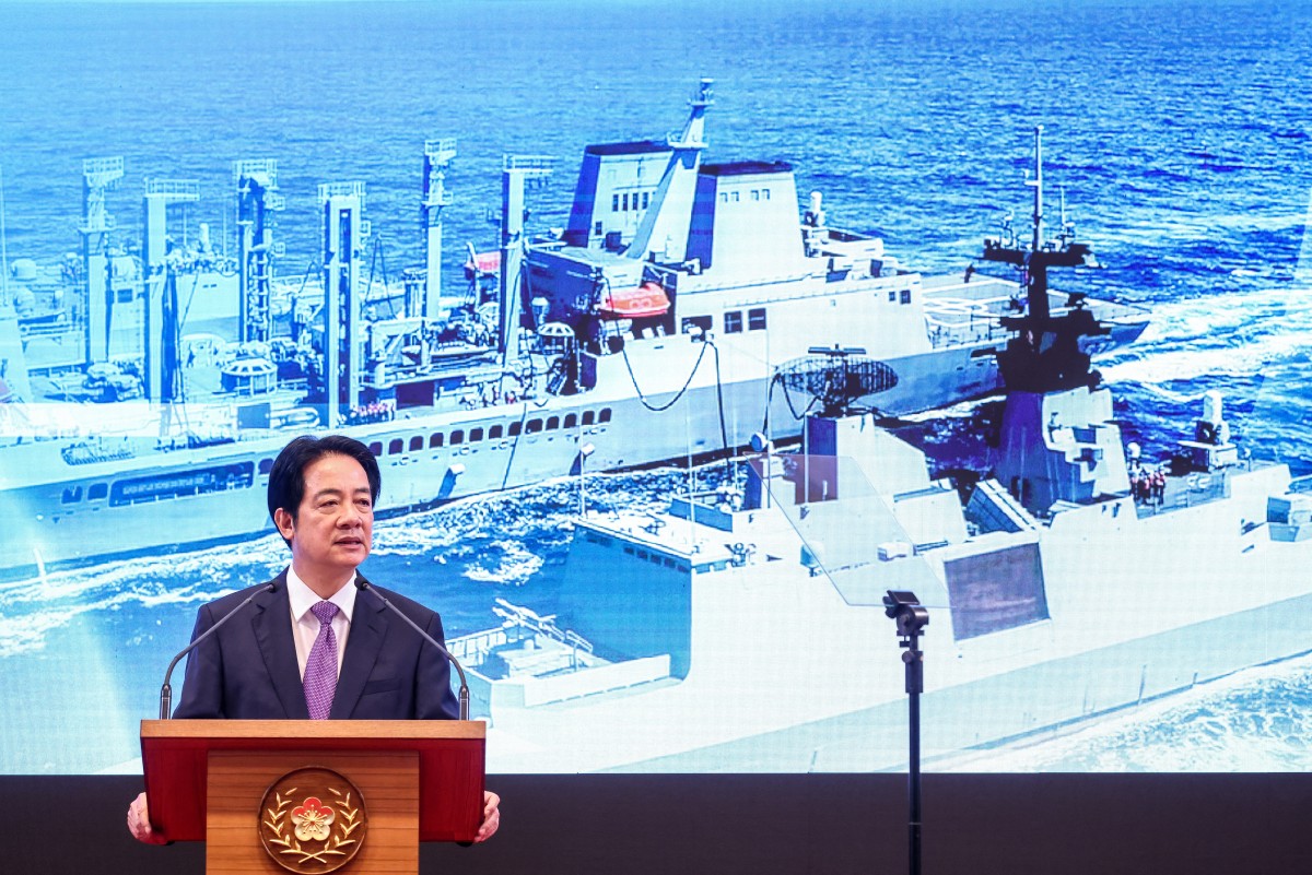 Taiwan's President Lai Ching-te delivers an address on the second anniversary of his taking office at the Presidential Office in Taipei, Taiwan. (AFP)