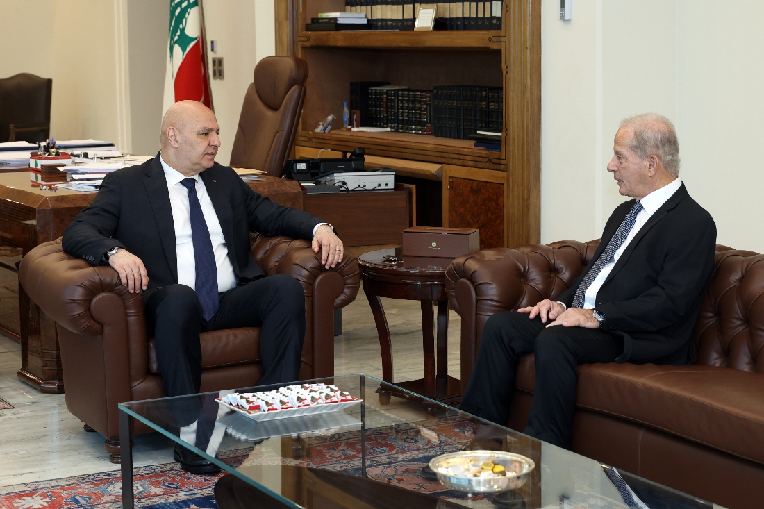 Lebanese President Joseph Aoun sits with American ambassador Michel Issa in Lebanon. (Lebanese presidency)