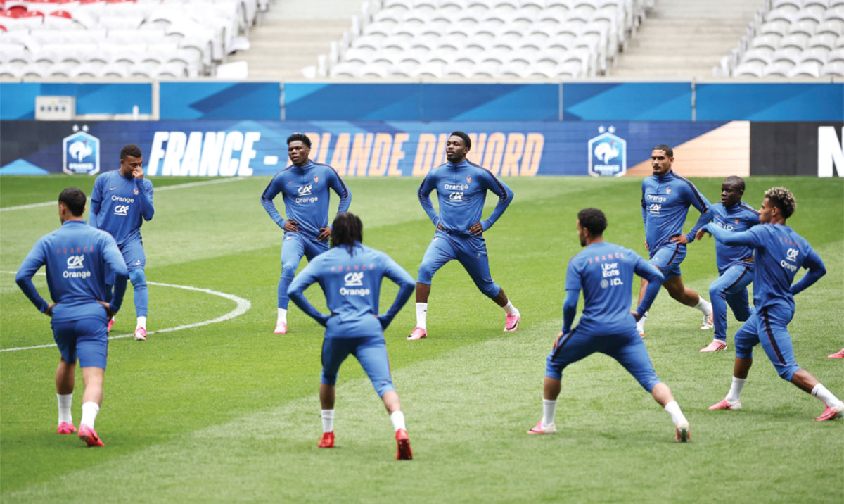 France’s players take part in a training session at the Decathlon Arena — Pierre Mauroy stadium in Villeneuve-d’Ascq, northern France on Sunday on the eve of their friendly football match against Northern Ireland. (AFP)