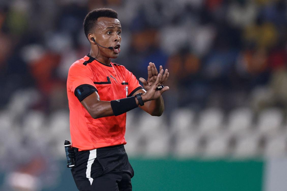 Somalian referee Omar Artan during the Africa Cup of Nations in 2024. The award-winning Somali referee was denied entry to the United States when he arrived in Miami to take part in the World Cup. (AFP)