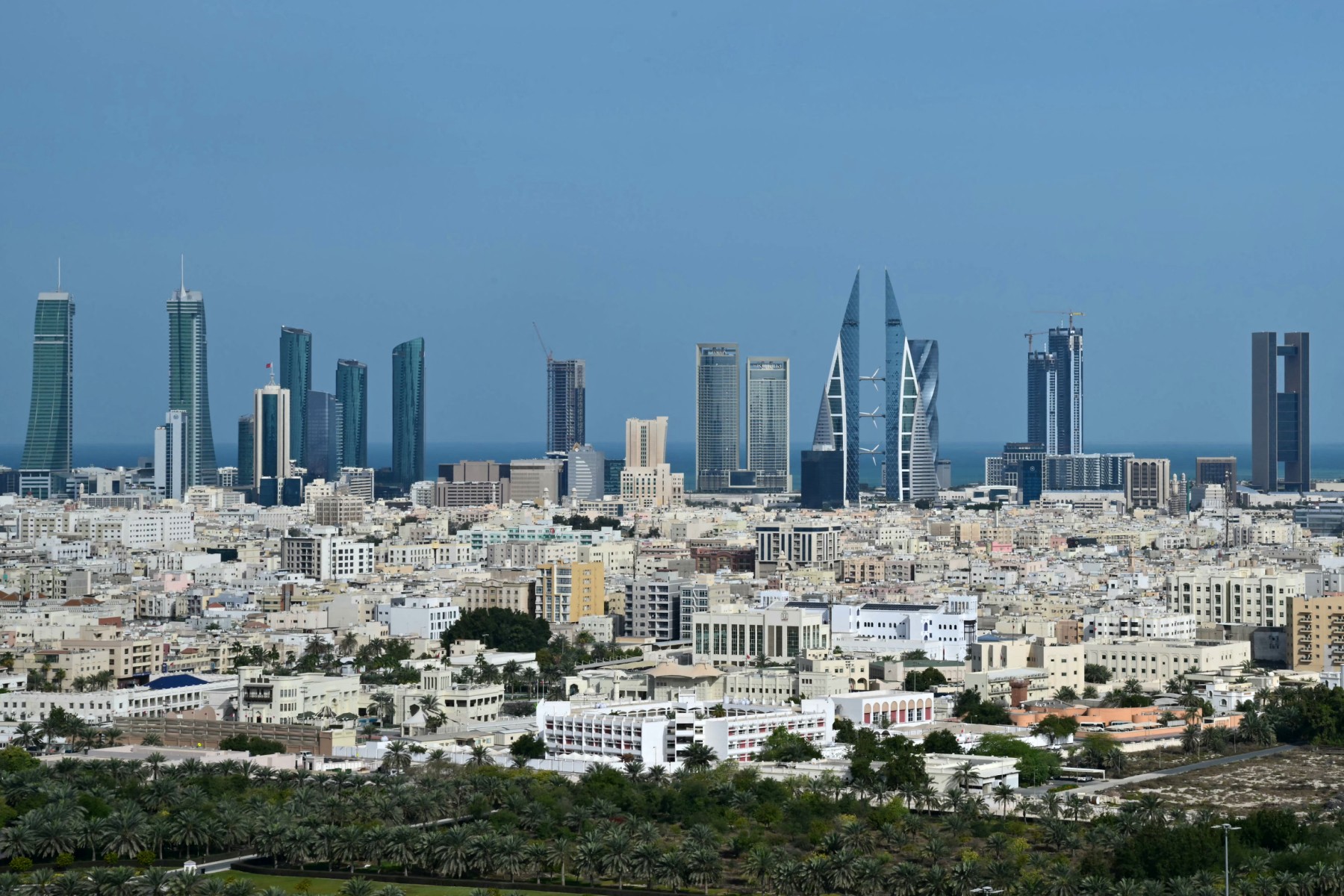 A general view shows the skyline of Manama on the third day of the Formula One pre-season testing at the Bahrain International Circuit in Sakhir on February 28, 2025. (File/AFP)