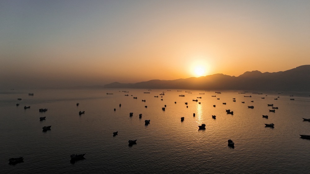 A drone view of vessles anchored in the Strait of Hormuz. (Reuters/File)
