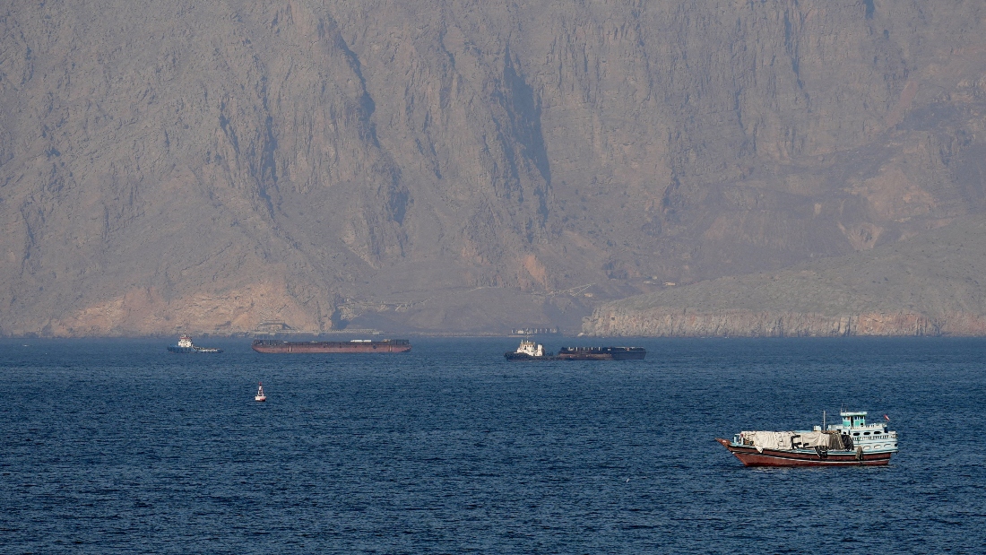 Ships and tankers in the Strait of Hormuz off the coast of Musandam, Oman. (Reuters)