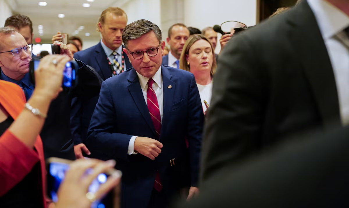 US House Speaker Mike Johnson (R-LA) walks after attending a press conference with Republican House Leadership, on Capitol Hill in Washington, DC, US, June 3, 2026. (Reuters)