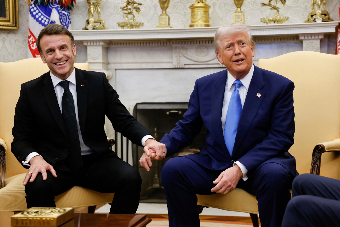 President Donald Trump meets with France's President Emmanuel Macron in the Oval Office of the White House in Washington, US. (AP)