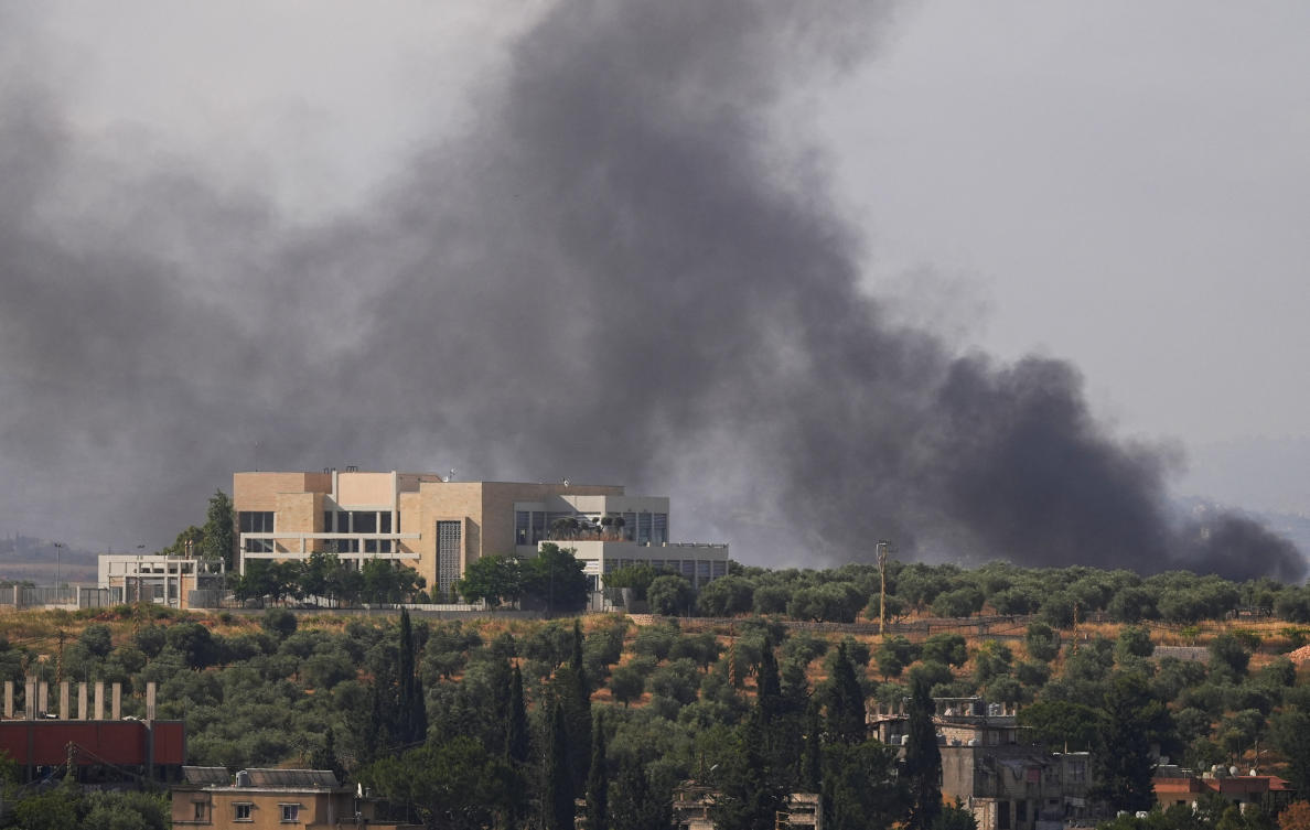 Smoke billows from southern Lebanon following an Israeli strike, as seen from Nabatieh, Lebanon, June 13, 2026. (Reuters)