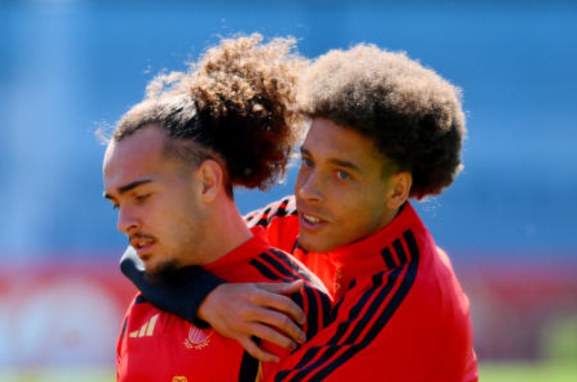 Belgium’s Arthur Theate and Axel Witsel during training — FIFA World Cup 2026 — Belgium Training — Seattle Sounders FC Performance Center and Clubhouse, Renton, Washington, — Jun. 11, 2026. (Reuters)