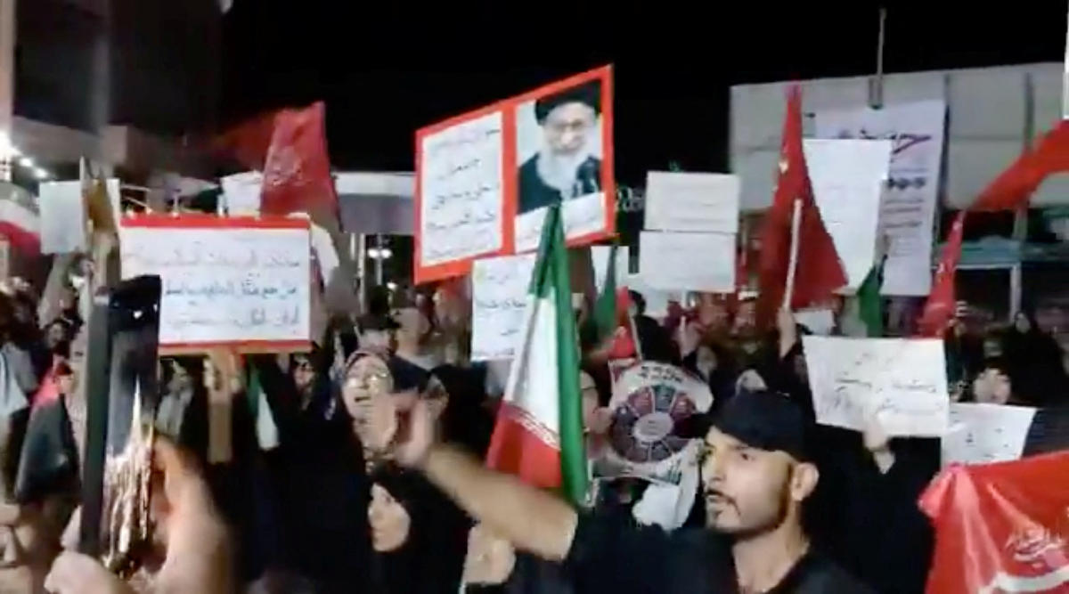 People take part in a protest ahead of an expected signing of an agreement to end the U.S.-Iran conflict, according to U.S. and Pakistani leaders, in Tehran, Iran, in this still image obtained from a social media video released on June 13, 2026. (Social Media/via Reuters)