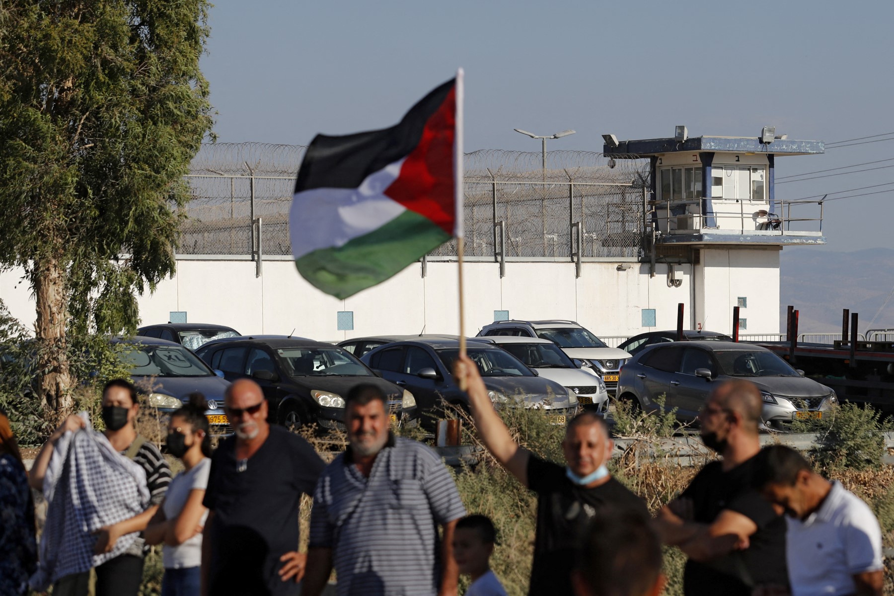 Arab-Israelis gather outside the Gilboa prison in northern Israel to express their support for the Palestinian prisoners in Israeli jails, Sept. 18, 2021. (Files/AFP)