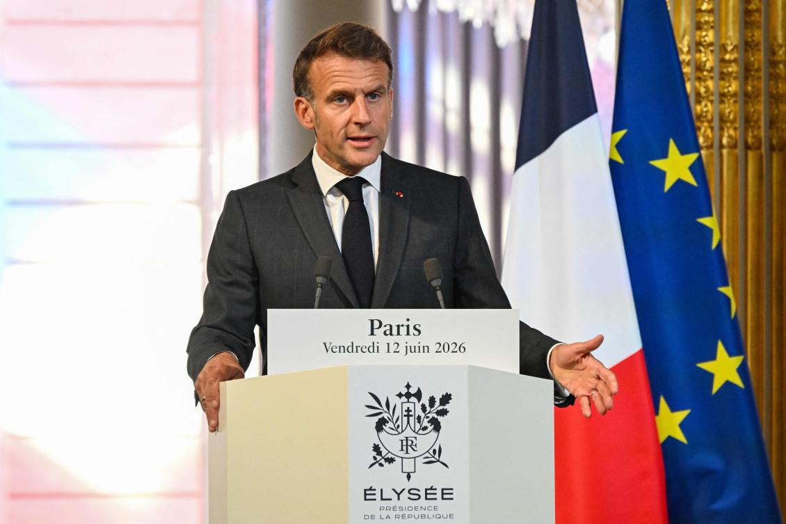 France's President Emmanuel Macron gestures as he addresses the media during a press conference in Paris on June 12, 2026. (File/AFP)