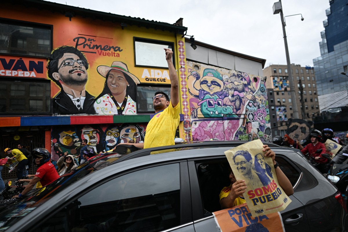 Supporters of Colombia's presidential candidate for the Pacto Historico party Ivan Cepeda take part in a rally in Bogota, Colombia. (AFP)