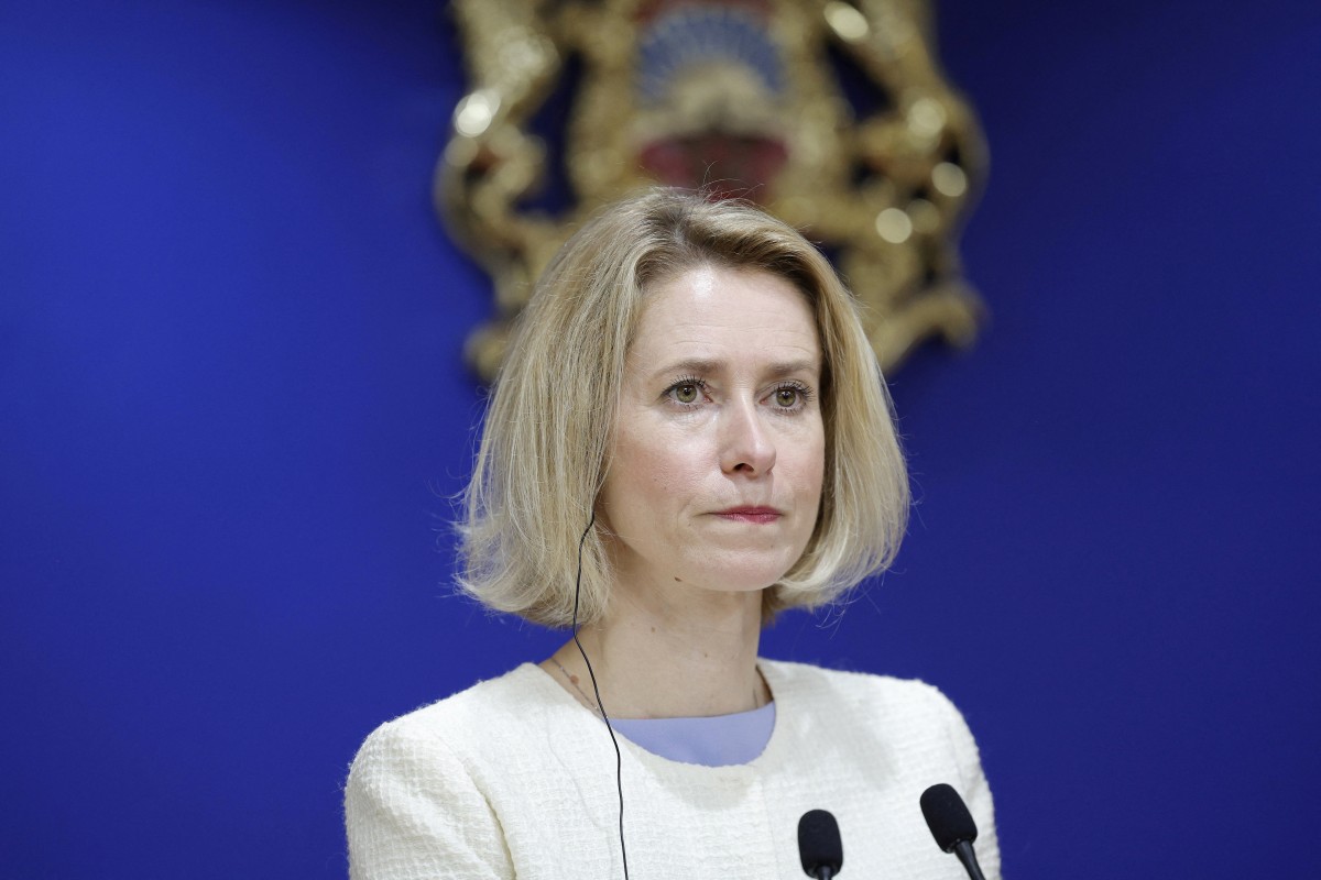 EU High Representative for Foreign Affairs and Security Policy Kaja Kallas speaks during a press conference during an official visit to Rabat, Morocco. (AFP)
