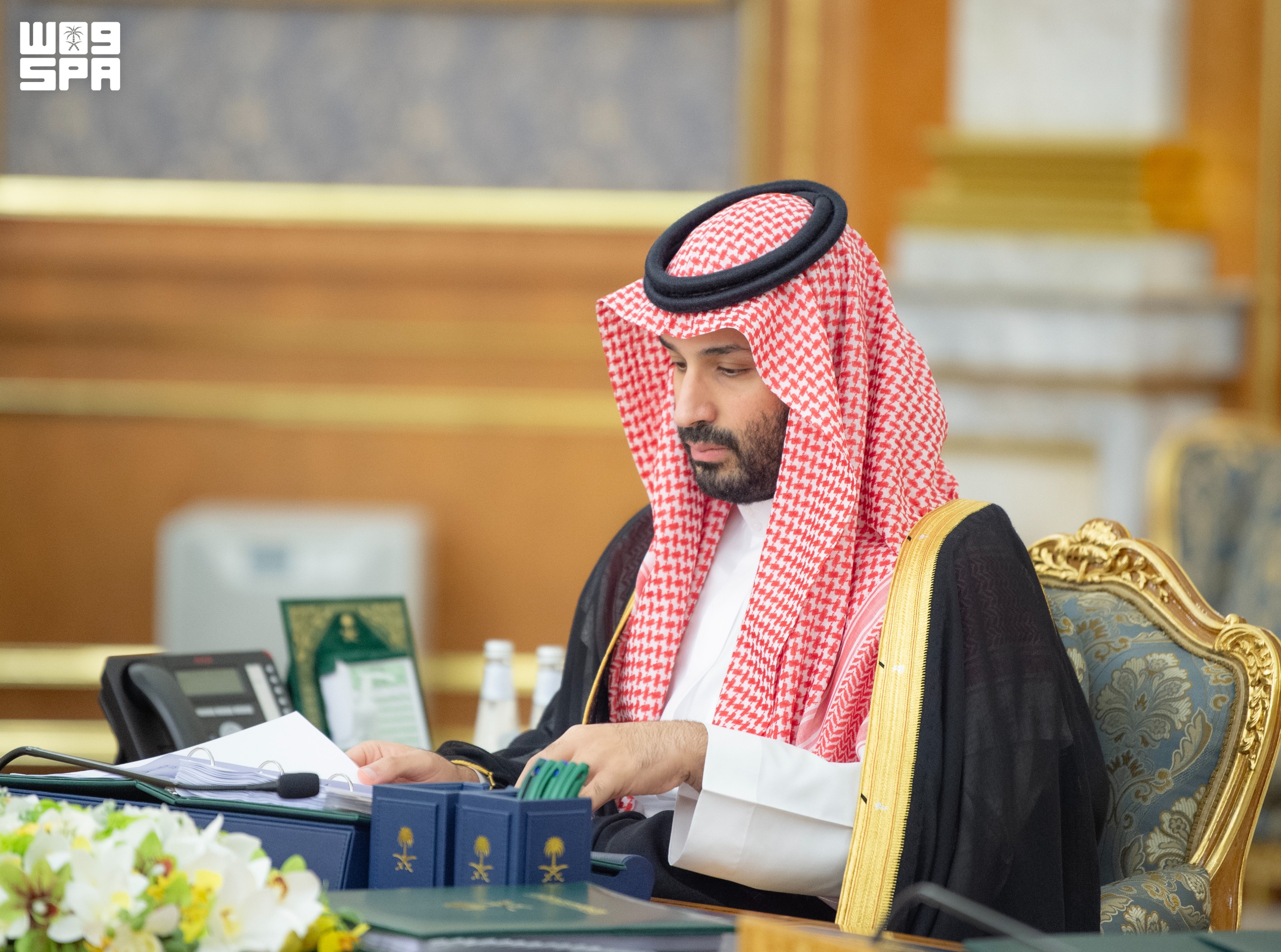 Saudi Crown Prince Mohammed bin Salman chairs a Cabinet meeting in Jeddah on Tuesday. (SPA)
