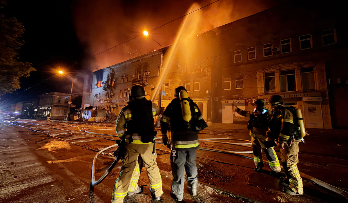 Firefighters try to put out a fire in a residential building following an airstrike in Zaporizhzhia on June 16, 2026, amid the Russian invasion of Ukraine. (AFP)