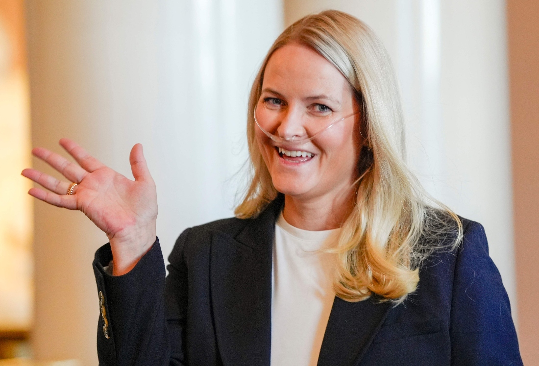 Crown Princess Mette-Marit of Norway waves as she arrives for a reception for the Norwegian athletes from the Paralympics in Milano Cortina, Norway. (AFP)