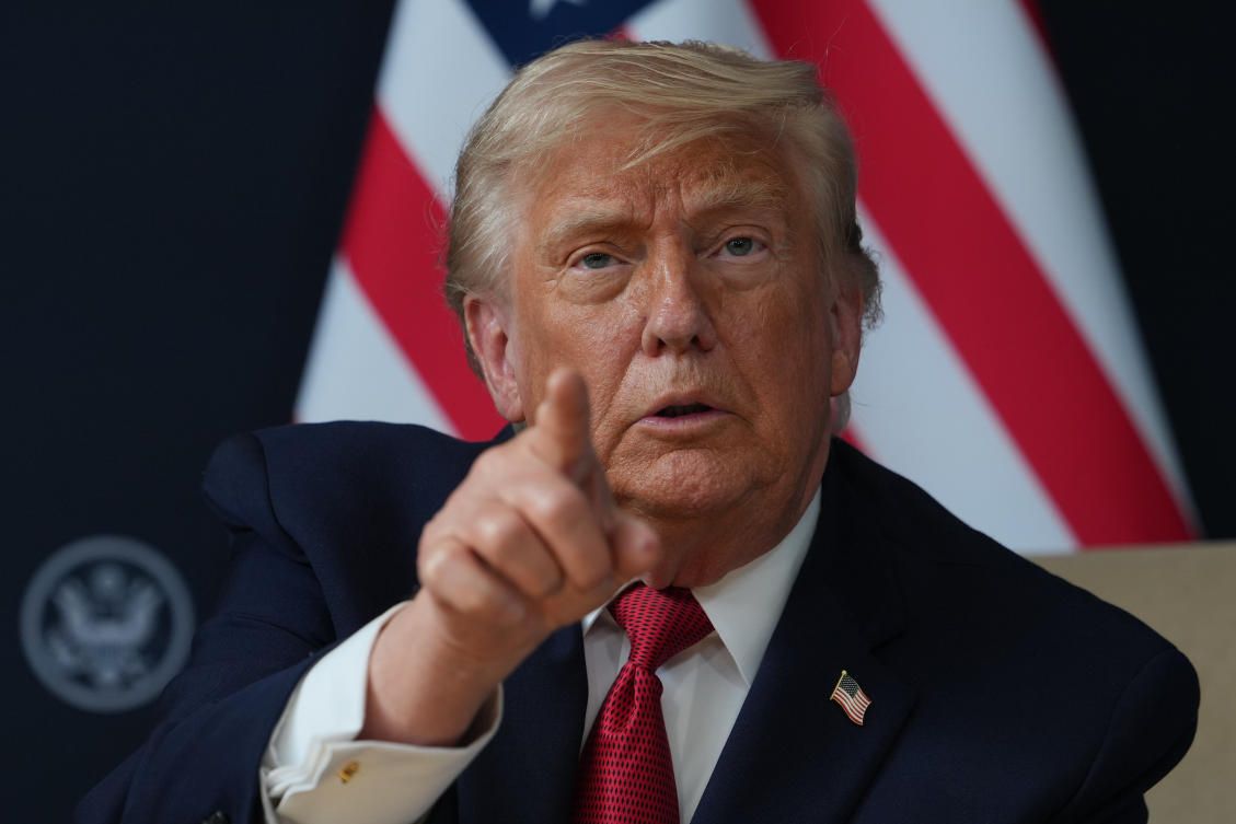 President Donald Trump gestures at the G7 summit in Evian-les-Bains, France on Wednesday. (AP)