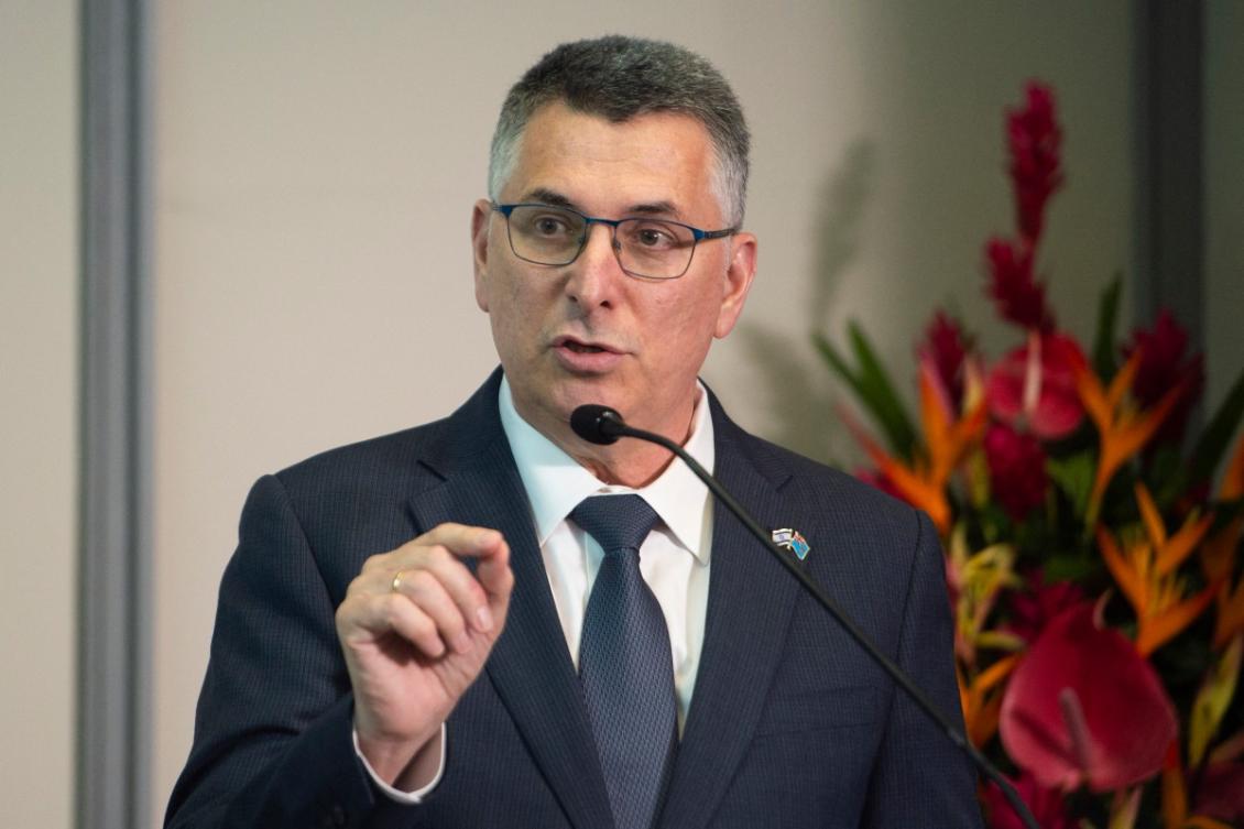 Israeli Foreign Minister Gideon Sa'ar speaks during a press conference with Fiji Prime Minister Sitiveni Rabuka (not pictured) at government building in Suva on June 2, 2026. (File/AFP)